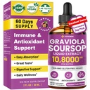 Graviola Soursop Leaf Extract Liquid - Soursop Bitters Liquid, Wsparcie immunologiczne, Relax, Wątroba i sen, Cukier i Alkohol wolny, Wysoko Absorbowalny Formuła, Passion Fruit Flavor, 2 Fl Oz