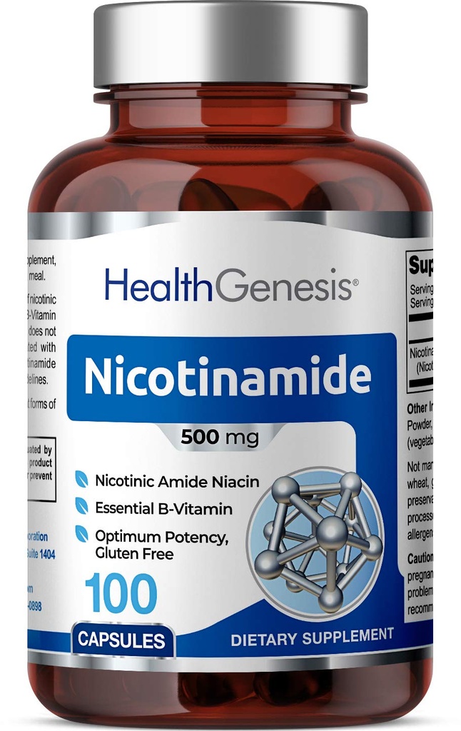B-3 Nikotynamid 500 mg 100 Czapki - Nikotynowy amid Niacyna Natural Flush- Free witaminy Formuła - Wspiera zdrowie komórek skóry