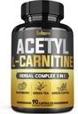 5in1 Acetyl L- Carnitine Complex Kapsułki - 2600mg Daily - Body, Mózg i immunologiczne wsparcie zdrowia - Połączone kwas lipoinowy alfa, Zielona herbata, Zielona Fasola kawa & Malina Ketones - 90 Liczy na 3 Miesiąc