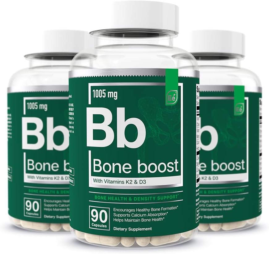 Esencjonalne elementy Bone Boost Health Supplement - Supplement Bone Supplement and Calcium Supplement with witaminy D 3, K2, Cissus Quadrangularis for Bone Force - 270 Kapsułek (90 Day Supply) (3- Pack)