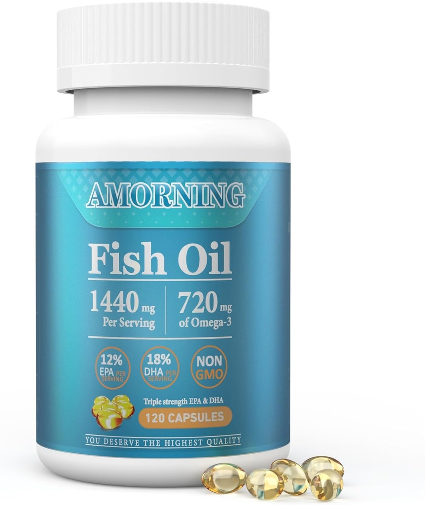 Fish- Oil Omega3- EPA DHA- Suplement Burpless- Softgels - 120Kapsułki 1440 mg na serwowanie Mini Rozmiar Healthy Heart Support Fatty Acids Supples Pomaga utrzymać zdrowe poziomy triglicerydów