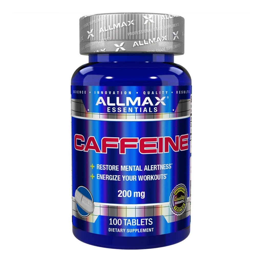 ALLMAX odżywki tabletki kofeinowe, Trwała energia i przed - Trening mentalne Focus, Szybkie Absorbowanie & Wegan, 200 mg, 100 Tabletki