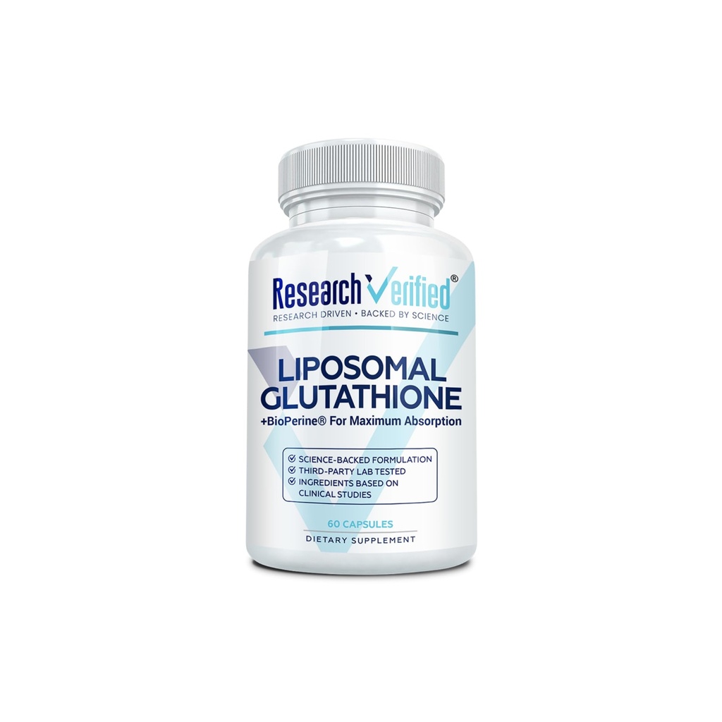 Research Verified ® Glutathione - Liposomal Glutathione 500 mg z kompleksem fosfolipidowym, Witamina C, Bioperine ® - 60 kapsułek - 1 butelka
