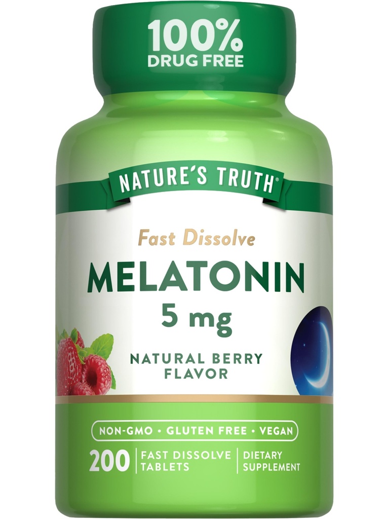 Nature 's Truth Melatonin 5 mg szybko rozpuszczalne tabletki 124; 200 Hrabia 124; Natural Berry Flavor 124; Wegan, Non-GMO & Gluten