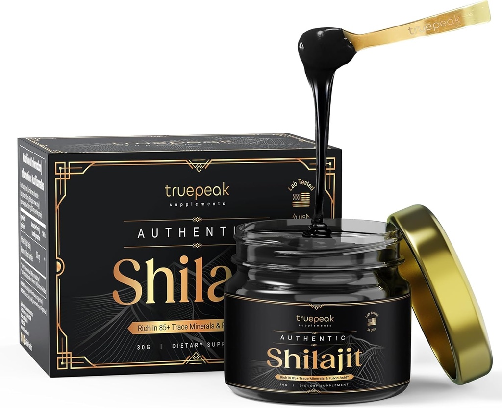 Himalayan Shilajit Resin - Gold Grade, US- Lab Zweryfikowane i Tested, 500 mg Maksymalna moc, 85 Minerały śladowe z Fulvic & Humic Acid, Energia i wsparcie immunologiczne, 30g