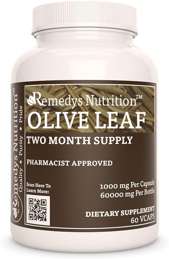 Żywienie Remedy 's Olive Leaf 124; 1000 mg, 60 Kapsułek Vegan Herbal Dietetyczny Suplement 124; Dwa miesiące dostaw