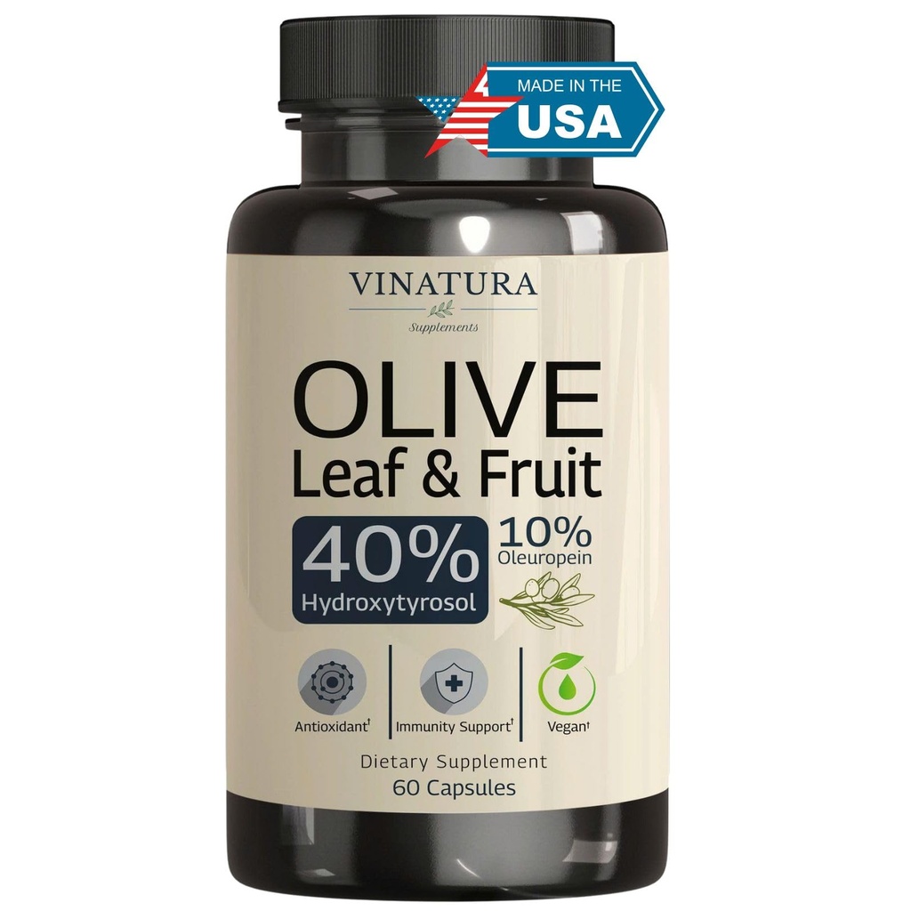 VINATURA Hydroxytyrosol Supplement, Olive Leaf Extract - 40% Hydroxytyrosol Olive Fruit Extract, 50% Oleuropein Olive Leaf Extract kapsułki - 60 kapsułki