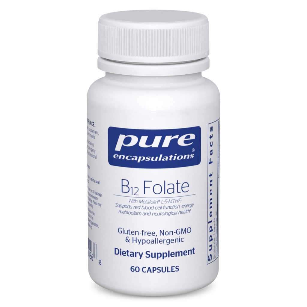 Pure Encapsulations B12 Folate - Suplement energetyczny do wsparcia Nerwów, Energy Metabolizm & Wsparcie Cognitive * - z witaminą B Folate jako Metafolin - 60 Kapsułki