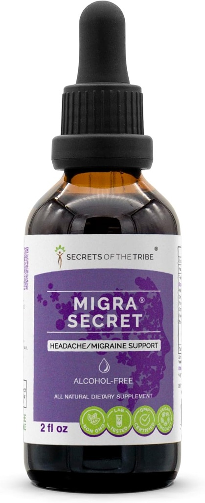 Tajemnice plemienia - Migra Secret, Ból głowy / Migrena Support, Herbal Supplement Mieszanka Drops Alcohol Free Liquid Extract (2 fl oz)