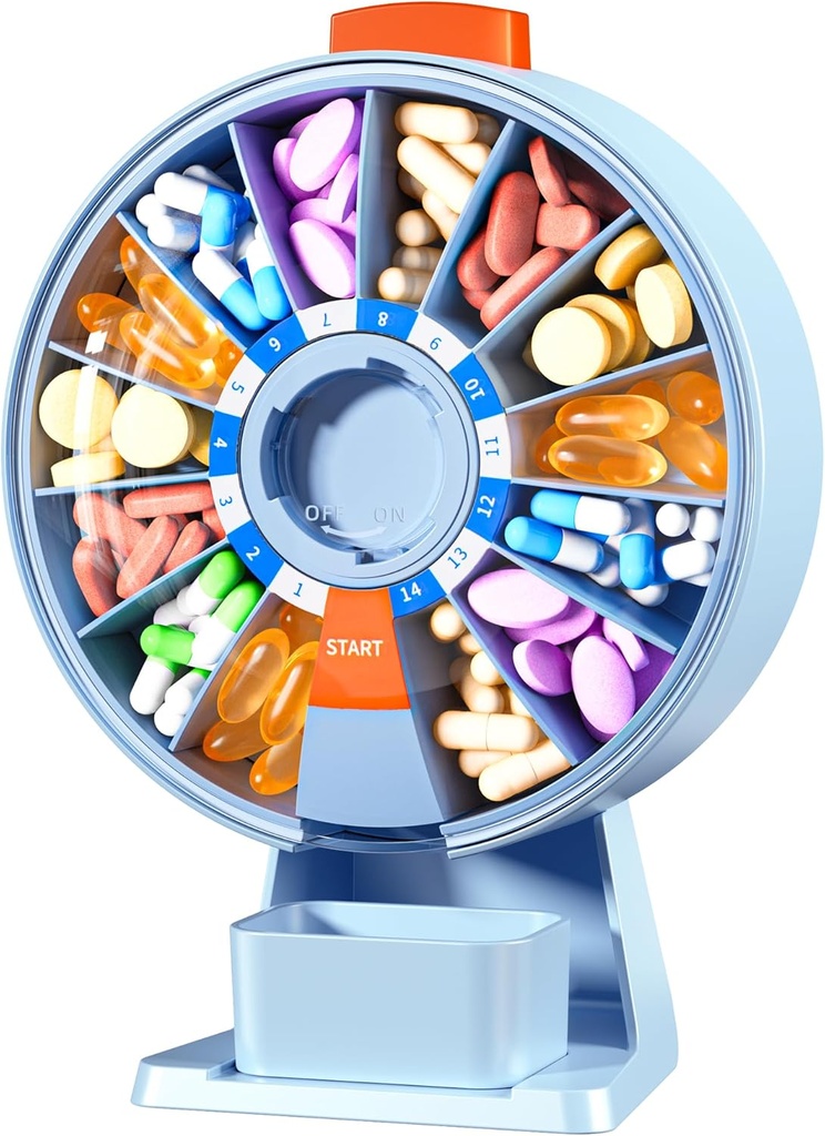 Zoksi Duży Pill Organizator, Codzienne Pill Box na 7 lub 14 dni, Wall- Mountable Pill Dispenser Hold for Medicine, Witamina lub suplementy, Cotygodniowy Pill Case z Easy Press Button (niebieski)