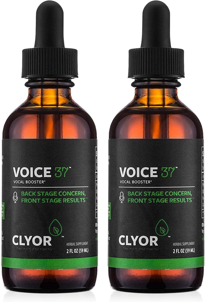 CLYOR Voice37 - Piosenkarka Voice Remedy - 2 Pack All Natural Herbal Vocal Booster Formuła do smarowania soothe i ulżyć Hoarness suche swędzenie gardła - Wzmocnienie Śpiew i Mówienie - 2 oz - VOICE37