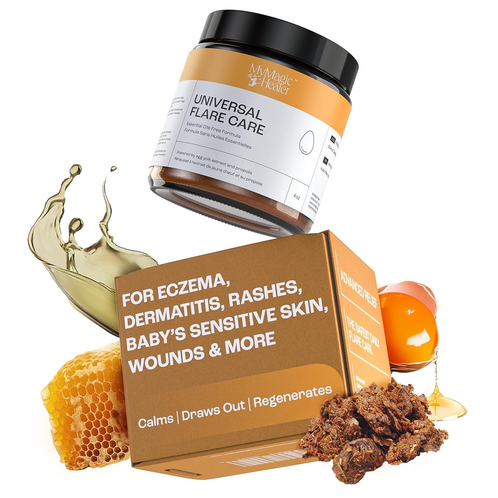 MyMagicHealer Universal Flare Care Adrenativa 124; Esential Oil Free Adrenary 124; Relief for Rashes, Wyprysk, Łuszczyca, Hidradenitis Superurativa, Impetigo, Dertives, Opieka nad ranami, Wrażliwa skóra w / Propolis & Egg Yolk 4 oz