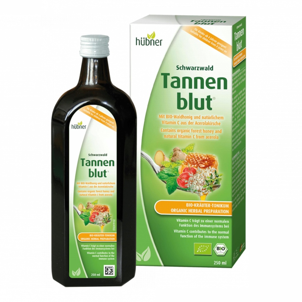 Hubner Tannenblut Organic Herbal Preparation, Honey Cough Syrop, Cold and Sore Throat Support, Soothing Relief, Suplement witaminy C dla dorosłych i dzieci 4 i Starszych, Kosher i Alkohol-Free, 250 ml