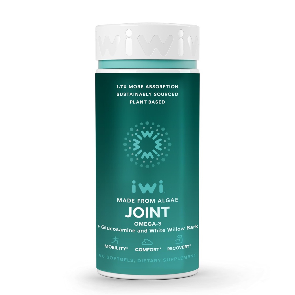 Iwi Life Joint Omega-3, 60 Softgels (30 Servings), Algae Omega-3 na bazie plantacji z Glukozaminą, Suplement diety wsparcia mobilności, Kryl & Fish Oil Alternative, No Fishy Aftersmast