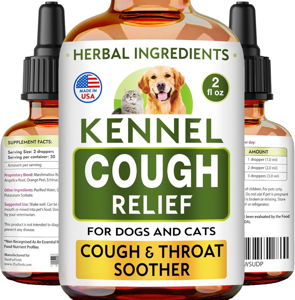 Żywność do leczenia kaszlu - Kaszel Supressant dla psów i kotów - Kocioł do gardeł - Suchy, mokry i Barky Pet Cough Relief dla wszystkich ras - Zwichnięcie Trachea & Cat Asthma Support - Made in USA - 2 Fl Oz