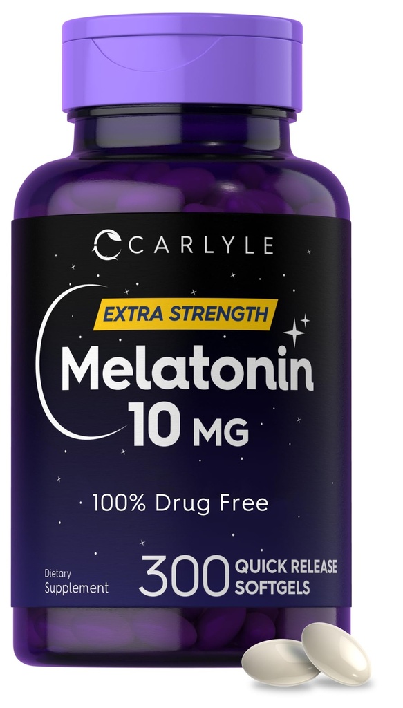 Carlyle Melatonin 10mg Xiv 124; 300 Softgels Xiv 124; Dodatkowe wsparcie siłowe dla dorosłych Xiv 124; Non-GMO, Gluten