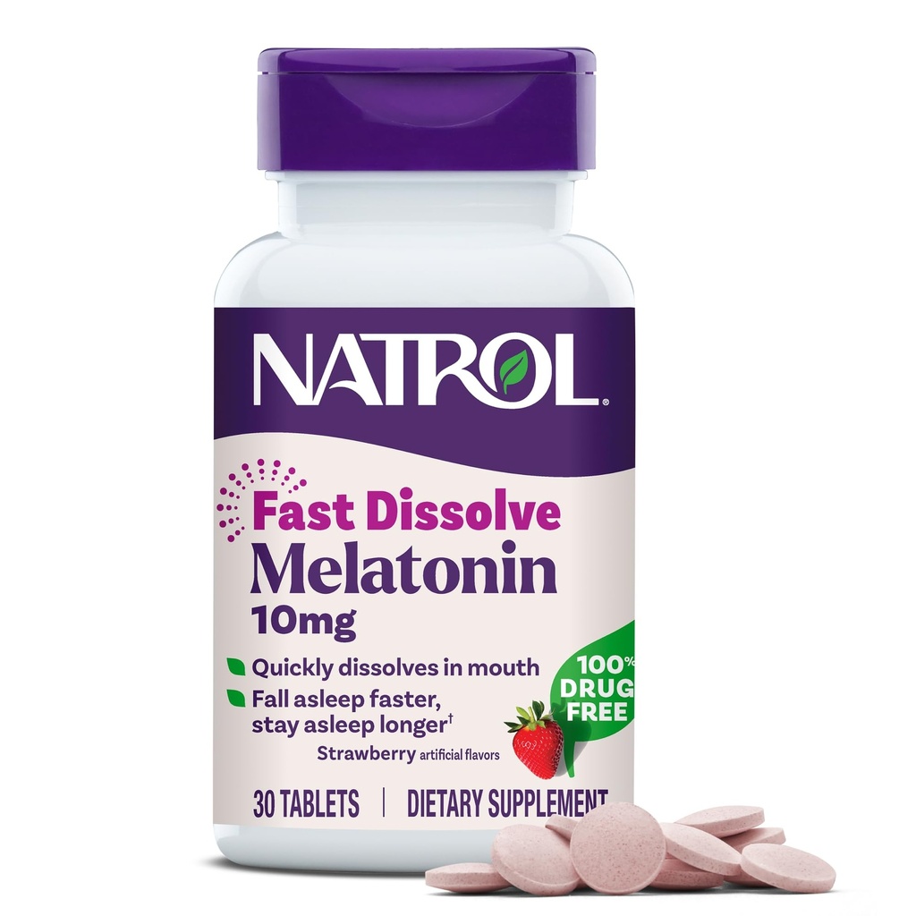 Natrol Szybkie rozpuszczenie Melatonina 10 mg, Wsparcie snu dla dorosłych