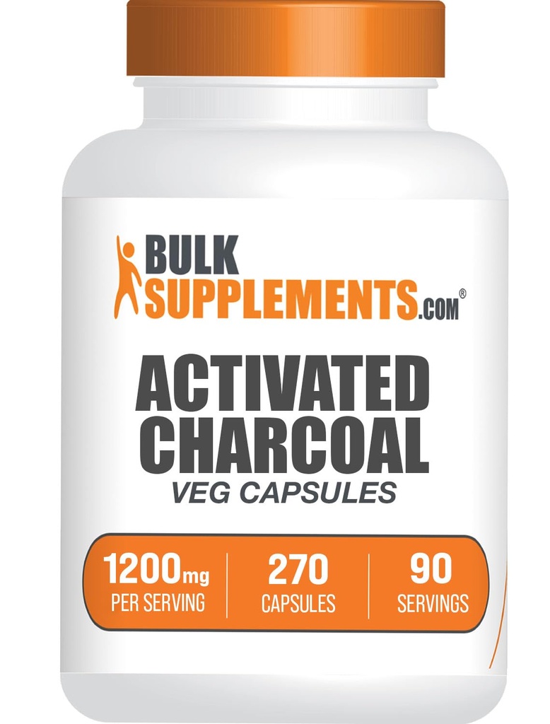 BulkSupplements.com Aktywowane Kapsułki Węglowe - Węgiel kokosowy, Aktywowany Kapsułki Węglowe dla wsparcia Nerki, Aktywowany Kapsułki Węglowe - Vegan, 3 Kapsułki na Serving (1200mg), 270 Kapsułki Veg