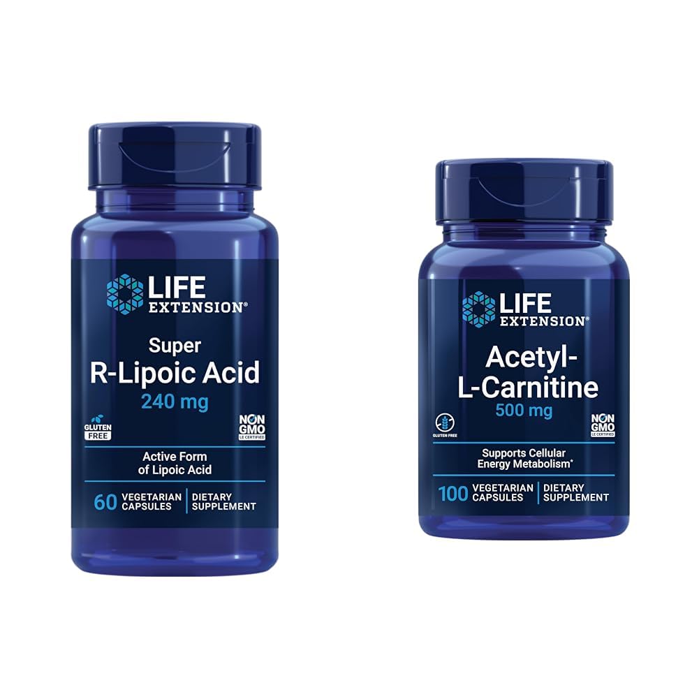 Life Extension Super R- Lipoic Acid 240mg i Acetyl- L- Karnityna 100 Kapsułki - Energia komórkowa i zdrowie mózgu
