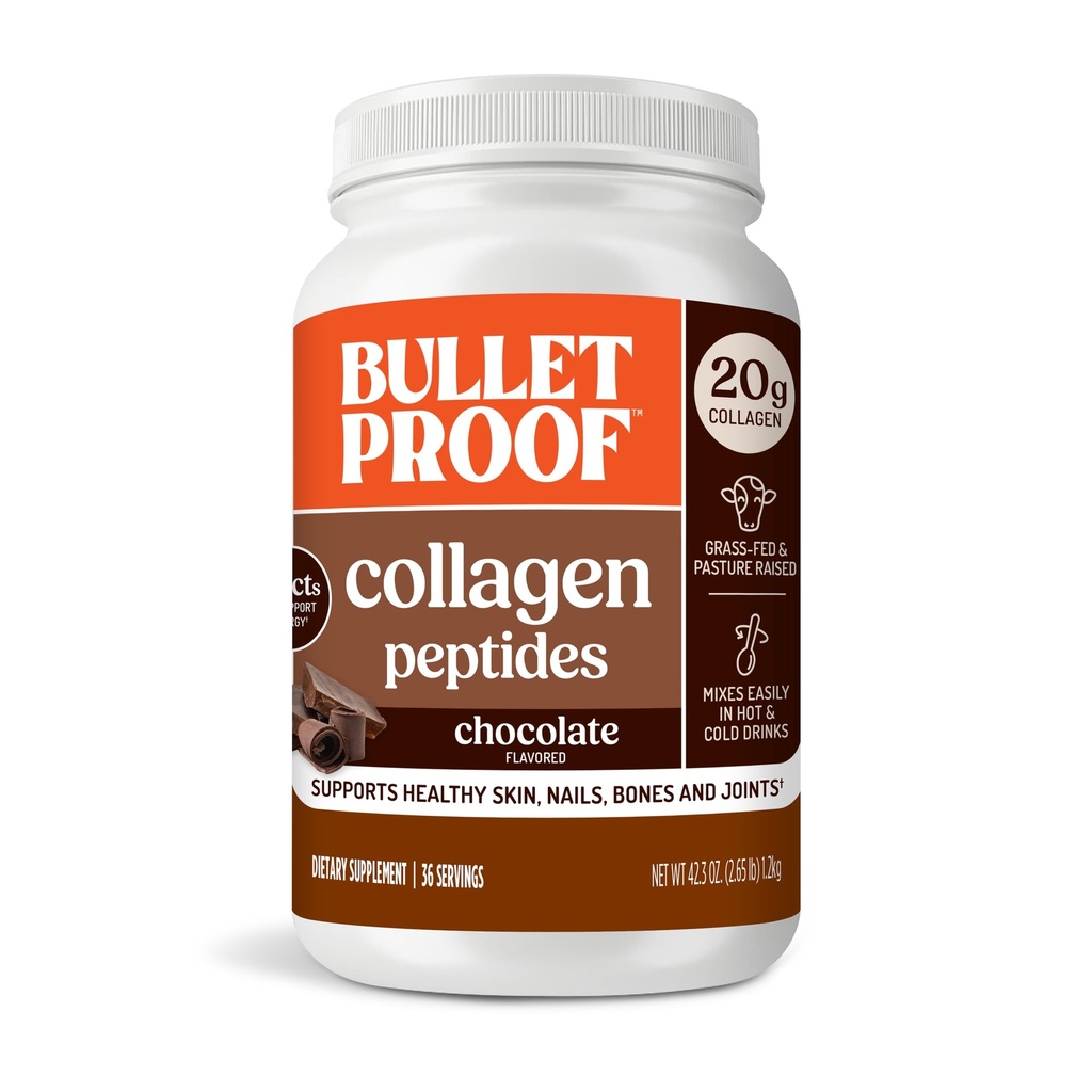 Kuloodporny Czekoladowy Collagen Protein Powder z MCT Oil, 19g Protein, 42.3 Oz, Value Size, Kolagen Peptydy i Amino Kwasy dla zdrowej skóry, kości i łączniki