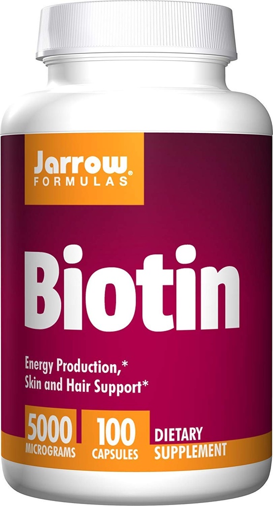 Jarrow Fixas Biotin 5000 µg - 100 Veggie Caps, Pack of 2 - Wspiera wzrost skóry i włosów, Metabolizm lipidów i produkcja energii (ATP) - 200 Łączne służby
