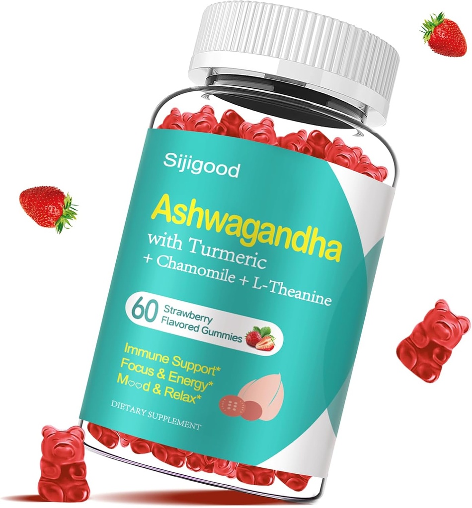 Gummy Aszwagandha z L- theanine, Gummy Aszwa Korzeń dla kobiet, 60 Gummie truskawkowe