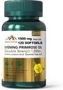 Olejek Primrose (1500mg) 124; Wysoka GLA dla Hormonal Balance & Skin Health (1 Butelka - 120 Softgels- 2mo Supply) 124; Non - GMO, Gluten- Free