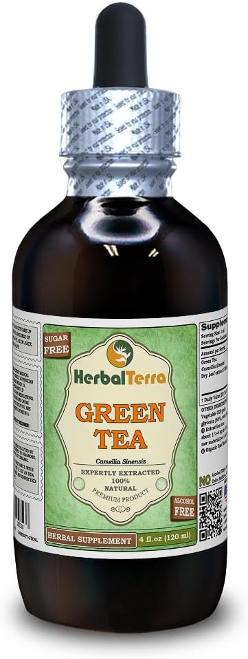 Herbata zielona (Camelia Sinensis) Glycerite, Organic Dried Leaves Alcohol Free Liquid Extract (Nazwa marki: HerbalTerra, Proudly Made in USA) 4 fl.oz (120 ml)