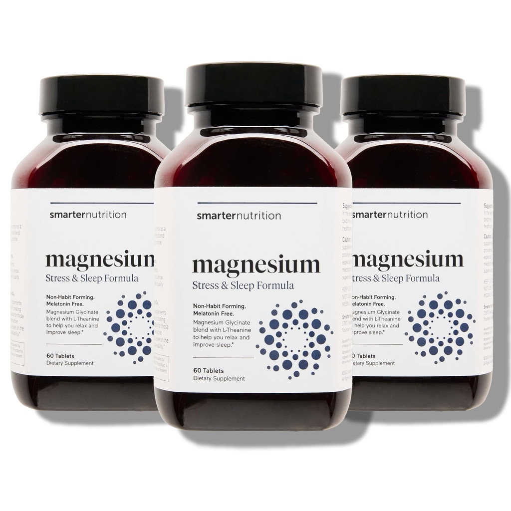 Smarter Nutrition Magnezu Complex - Chelated Glycinate magnezu + Cytrate, Malate for Sleep, Relaxation, Muscle & Nerves + Clinically Proven L- Theanine, Non-GMO- 180 Tablet [90- Day Supply]
