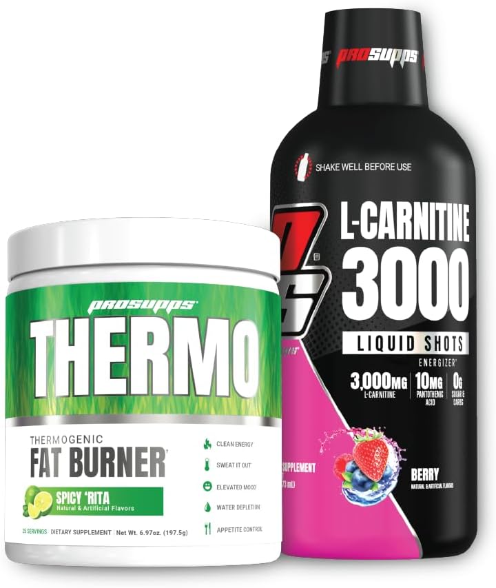 PROSUPPS Thermo Fat Spalanie Termogeniczny proszek Spicy Rita i 3000 L -Carnitine Berry - Zarządzanie wagą i przedtreningi - Energia, nastroj, Kontrola przystawek -