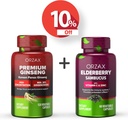 ORZAX Ginseng, 30% Ginsenozydy, Premium 120 Kapsułki roślinne i Kapsułki z jeżyny, 2000mg 60 Kapsułki roślinne, Bundle