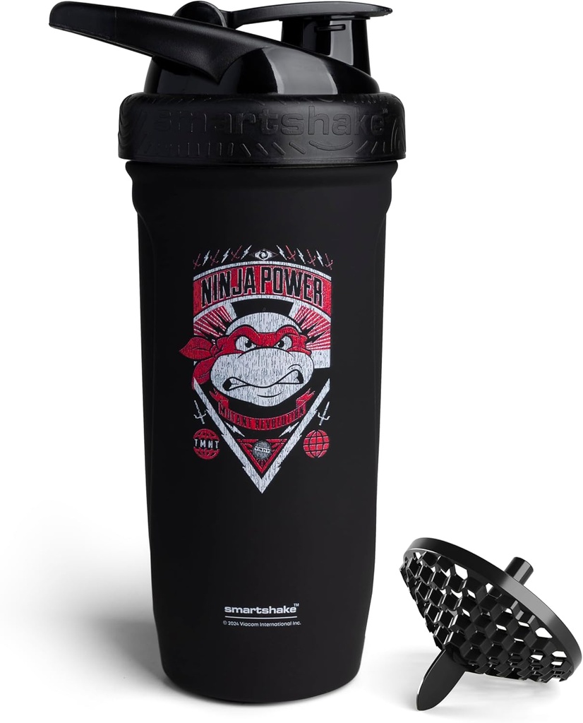 Smartshake TMNT Ninja Power Reforce Stainless Steel Protein Shaker Butelka 900 ml Xi124; 30 oz - Leakproof Screw- on Lid - BPA Free - Unisex - Black