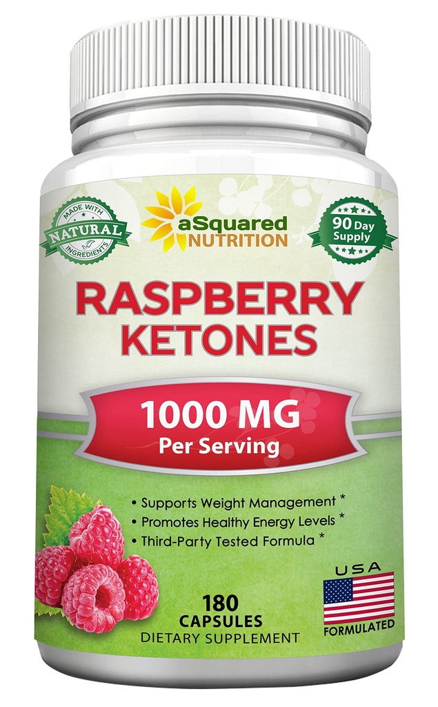 ASquared Nutrition Natural Malina Ketones 1000mg- 180 Capsules- Weight Supplement, Max Siła Plus Appetite Supressant Diet Pigułki, Premium Lean Health Proszek do zwiększenia czystej energii i metabolizmu