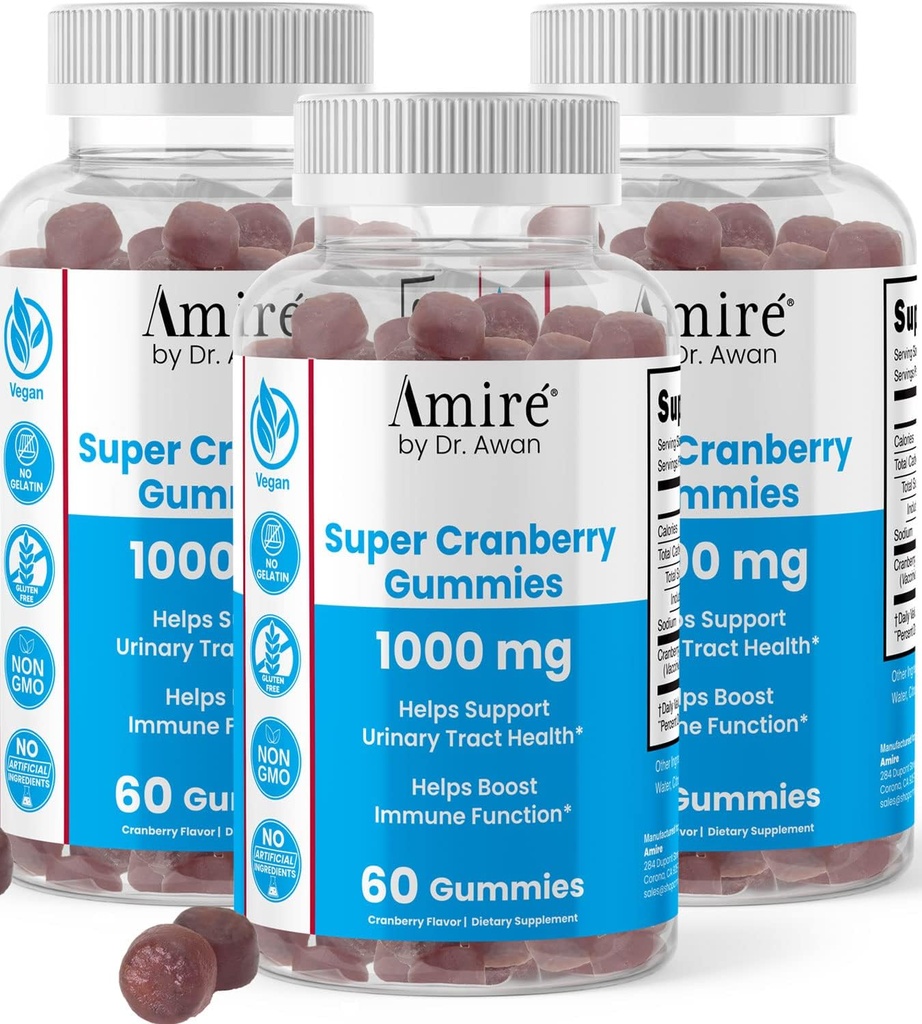 Amire przez Dr. Awan Super Żurawiny Gummies, Pomaga Wsparcie Traktowe Zdrowie moczu, Pomaga zwiększyć funkcje immunologiczne, Żurawiny bez żelatyny Żaby dla mężczyzn i kobiet, 180ct, 90- Day Supply