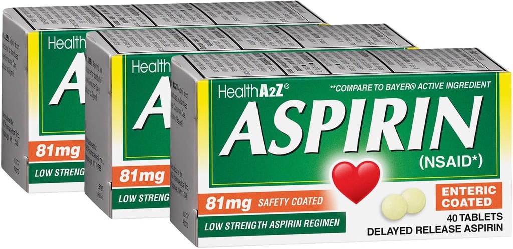 HealthA2Z ® Aspiryna 81 mg 124; Niska moc 124; Enternal Coated Aviation 124; Ulga bólowa 124; Redukcja drobnych achów Ból mięśni & skurcze 124; Redukcja gorączki 124; Redukcja bólu głowy (40 Liczy (3 Pack))