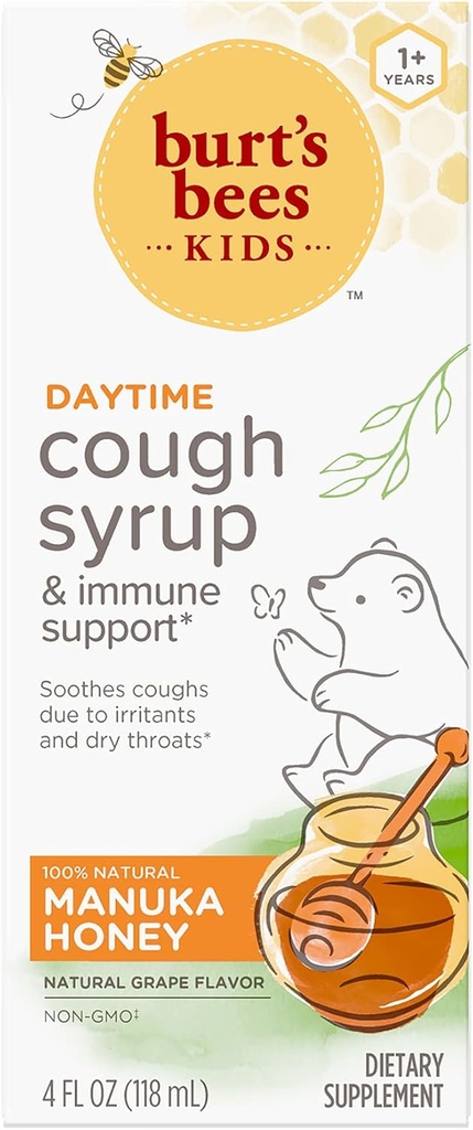 Burt 's Bees Dzieci Cough Syrop i wsparcie immunologiczne, Natural Grape Flavor, Suplement diety, 4 Fl Oz