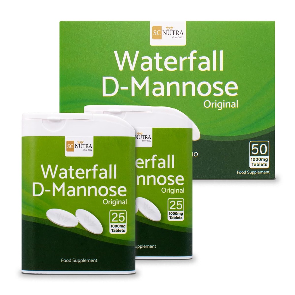 D- Mannose Tablets 1000mg - Waterfall D- Mannose pozyskiwane naturalnie z Birch - 50 Tablets - SC Nutra (Słodkie lekarstwa)