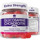 Glukozamina Gummie Chondroitin, Glukozamina wolna od cukru Suplement Chondroitin SM, Dodatkowa siła z Boswellia Turmeric, Zhydrolizowane Kolagen & Kwas hialuronowy, Zdrowie kości dla mężczyzn i kobiet, 120 Cts