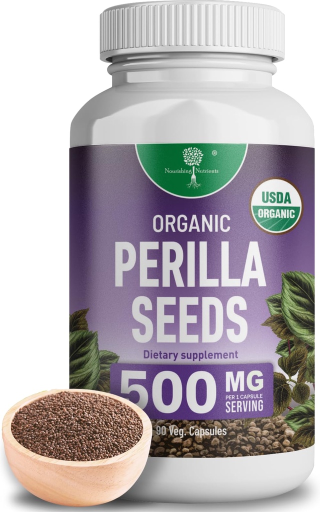 Ekstrakt z nasion Perilla Organic z 9% kwasu rozmarynowego - USDA Certified - Ulga alergiczna, Wzmacnianie układu oddechowego i odporności - Cytokiny Th2, naturalnie występujący Luteolin - 500mg 90 kapsułek