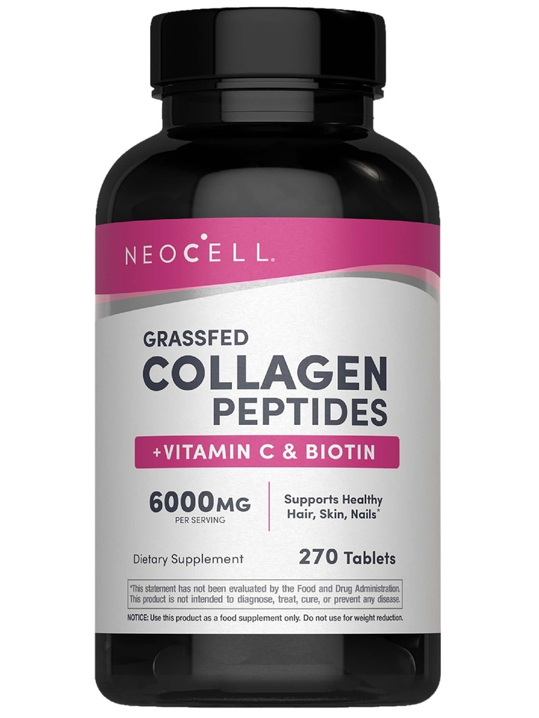 NeoCell Collagen Peptides Pills | 270 Caplets | with Vitamin C and Biotin | Grass Fed Bovine | Hair, Skin, & Nails | for Women and Men