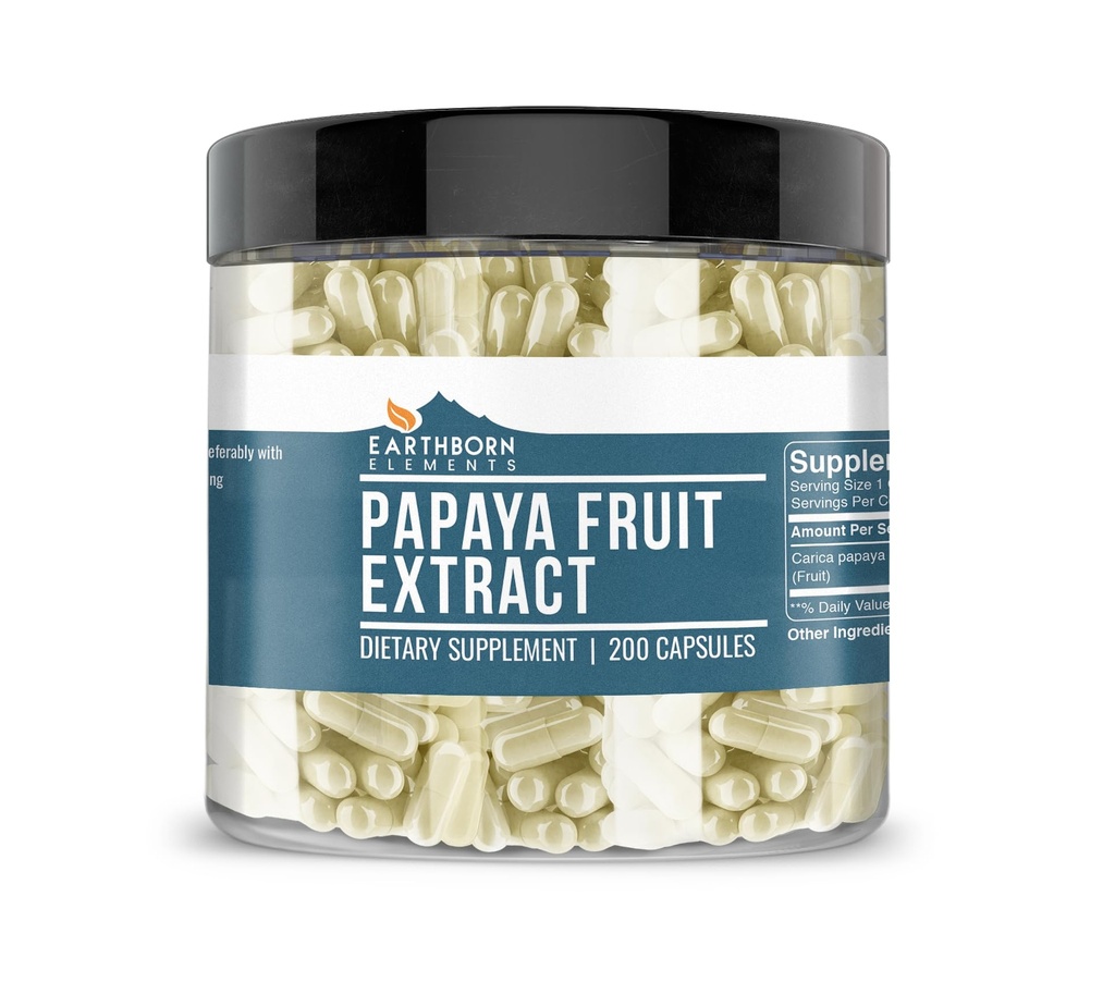 Earthborn Elements Papaya Fruit Extract 200 Kapsułki, Czyste i nierozcieńczone, Brak dodatków