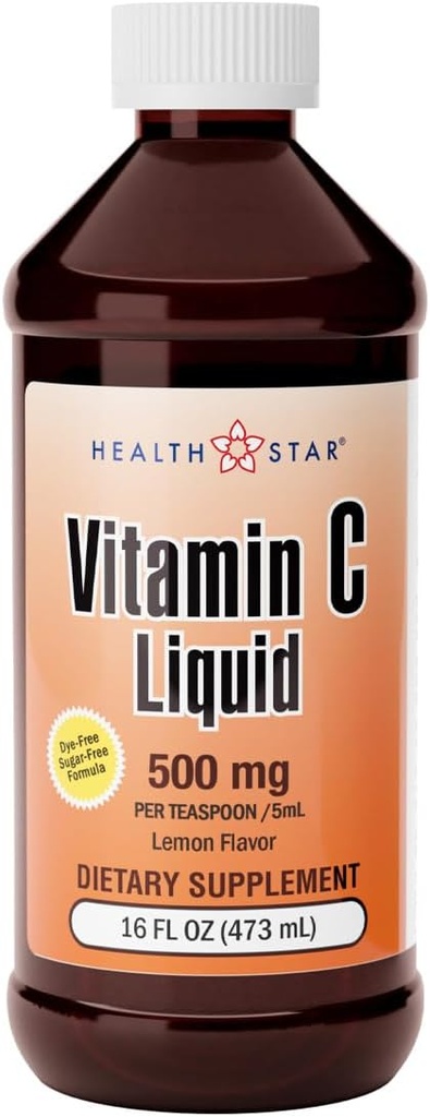 Gericare Witamina C Płyn 500 mg - Wsparcie immunologiczne i ogólne zdrowie - Flavor pomarańczowy - 16 Fl Oz (Opakowanie po 1)