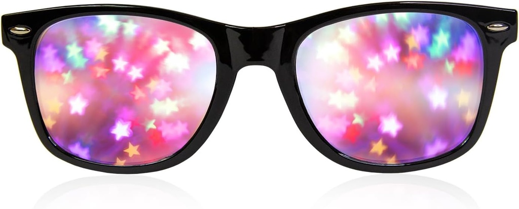 GloFX Black Frame Star Diffraction Glasses - Laser wyrzeźbiony do oszałamiających efektów odpalania światła, Elastyczne i trwałe, Perfect for Raves & Festival