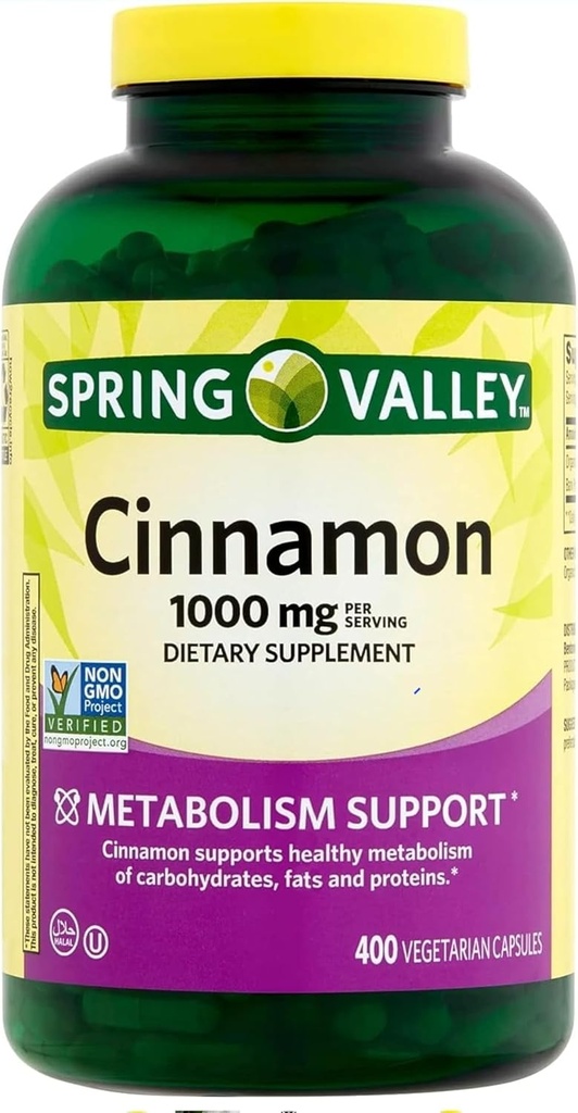 Spring Valley Cynamon Supplement 1000mg, 400 Kapsułki wegetariańskie, Zawiera Cassia, nie Cejlon. Herbal Supplement for General Wellness. Luall