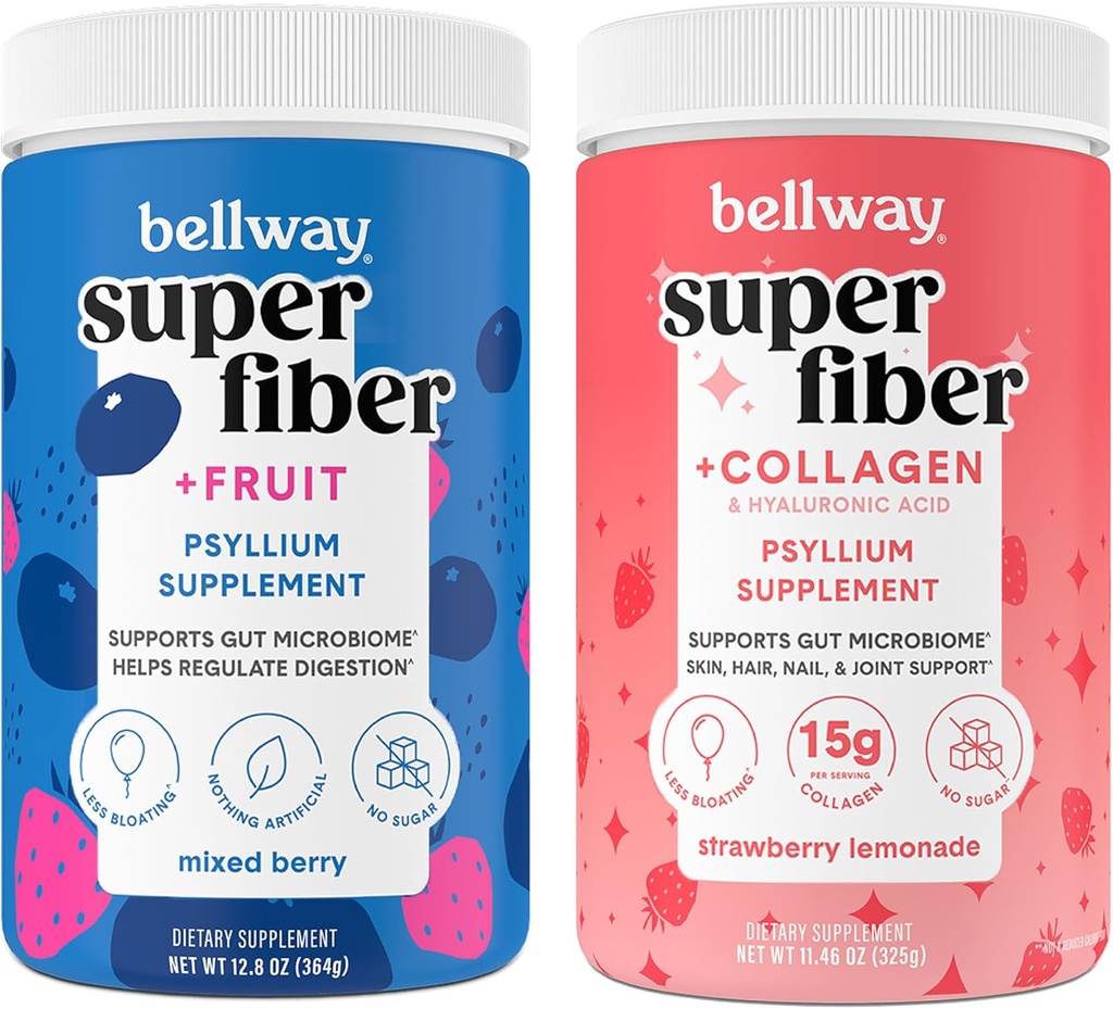 Bellway Super Fiber Proszek + Owoce, Mieszane Berry Super Fiber Proszek + Kolagen, Lemoniada truskawkowa