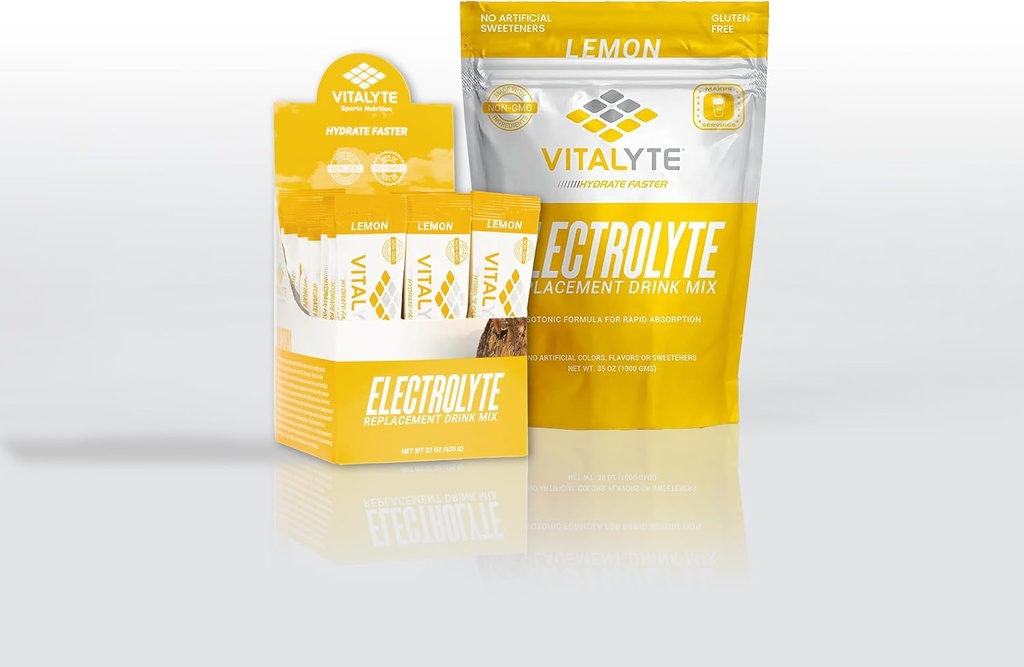 Vitalyte Electrolyte proszek do sporządzania mieszanki napojów, 1 Pouch + 25 Pouch Stożek liczenia, Gluten Free Post Workout w proszku mieszanki napoju, Lemon Flavor