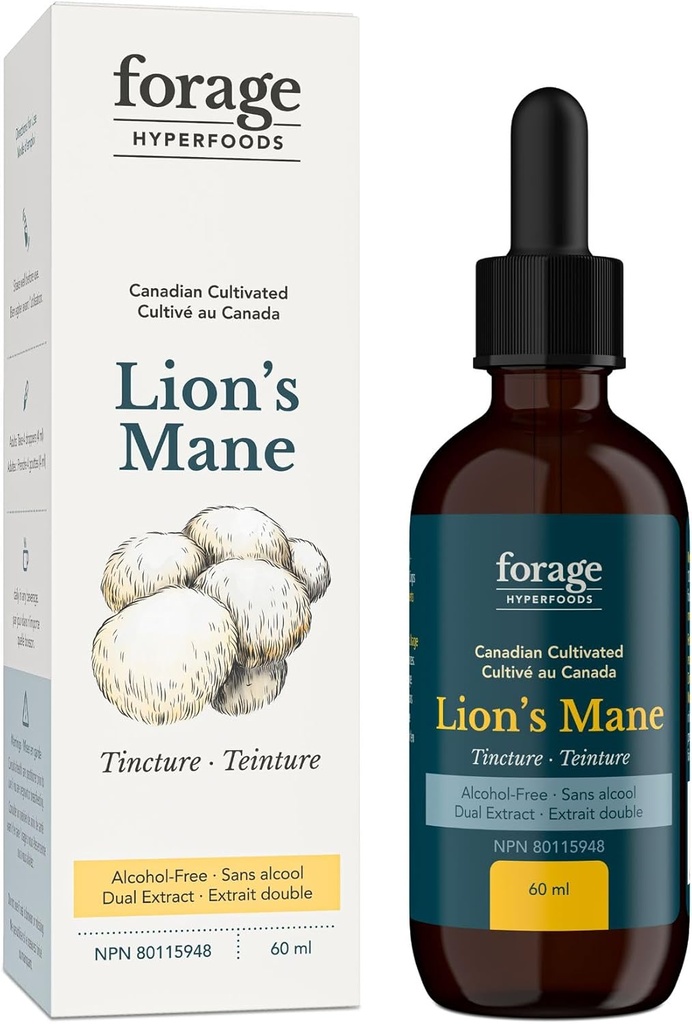 Lion 's Mane Tincture, z Premium Mushroom Extract, do poprawy pamięci i Nerve Support, Dual Extract, Alkohol-Free, 60 ml