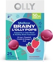 OLLY Mellow Buddies L 'OLLY Pops, L-Theanine, Cholina, Omega-3 ALA, Dzieci 4 + Suplement diety Lollipops, Wspiera spokojny nastrój i zdrowy mózg Funkcje, * Wegan, Malina zapachowy, 25 Count