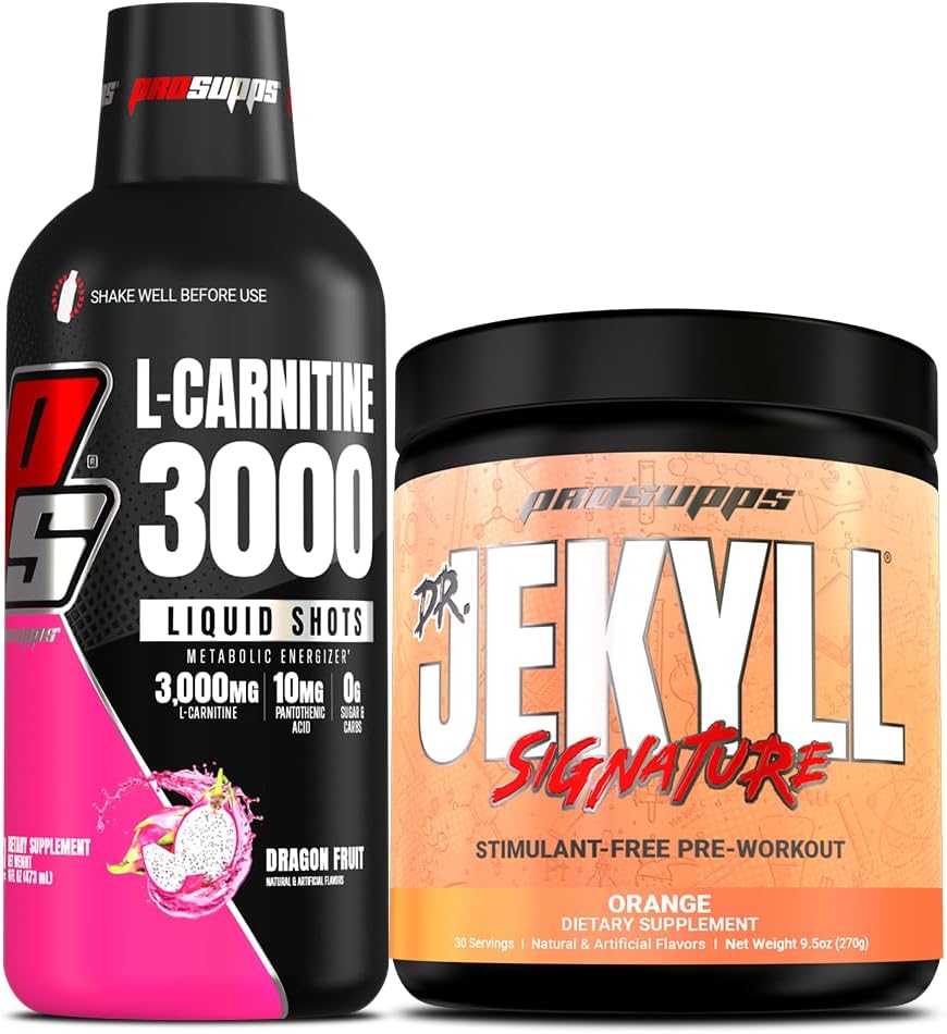 PROSUPPS L- Carnitine 3000 Stymulant Free Liquid Shots (31 Servings, Dragon Fruit) i Mr Hyde Signature Series Pre- Workout Energy Drink proszkowany (30 Servings, Orange)