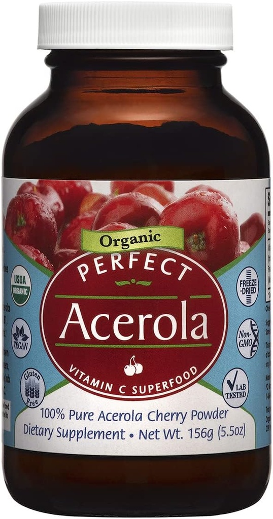 Perfect Supplements - Perfect Acerola Powder - 156 Grams - 100% Pure Acerola Cherry - All- Natural Witamina C Superfood - Wsparcie układu immunologicznego